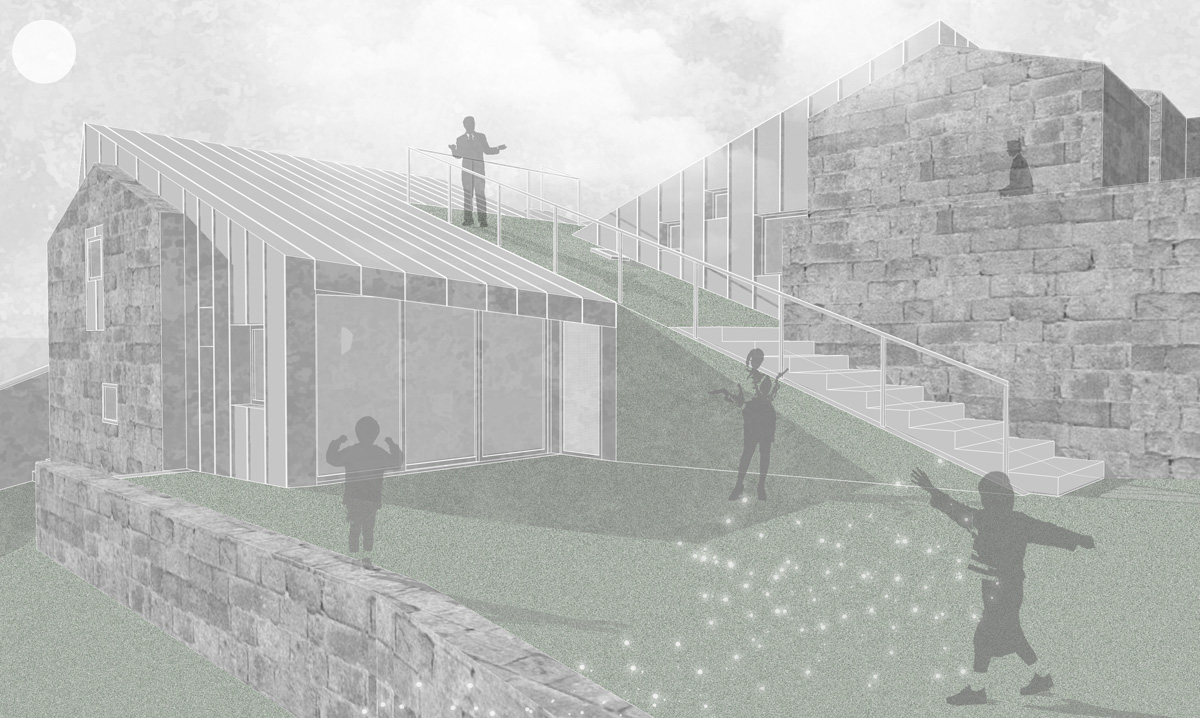 Render de la reforma de la vivienda de A Carriza, de Crudo Arquitectura