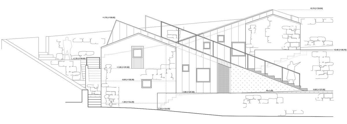 Sección de la vivienda de A Carriza, de Crudo Arquitectura