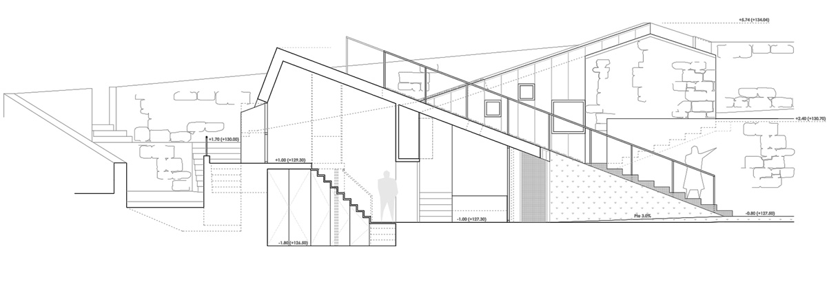 Sección de la vivienda de A Carriza, de Crudo Arquitectura