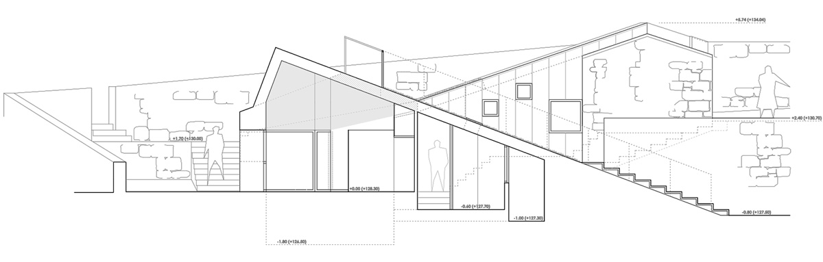 Sección de la vivienda de A Carriza, de Crudo Arquitectura