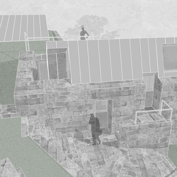 Render desde el tejado, de la reforma de la vivienda de A Carriza, de Crudo Arquitectura