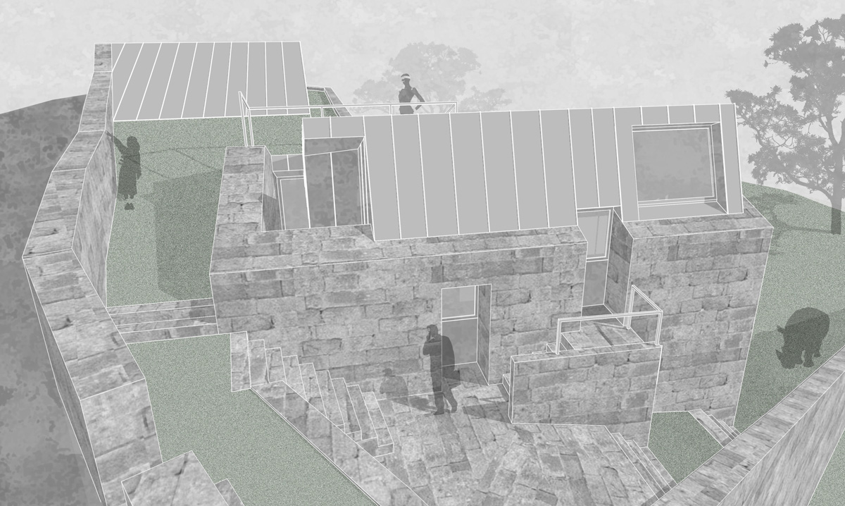 Render desde el tejado, de la reforma de la vivienda de A Carriza, de Crudo Arquitectura